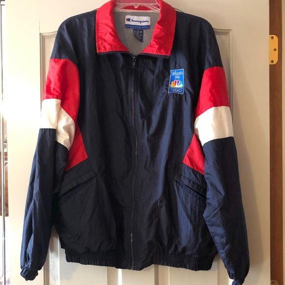 Champion Blue Red 1996 Atlanta Olympics USA Athletic Zip Windbreaker Jacket L - Picture 4 of 14